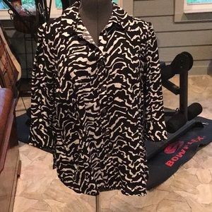 East 5 Black & White Blouse Animal Print Size 2X